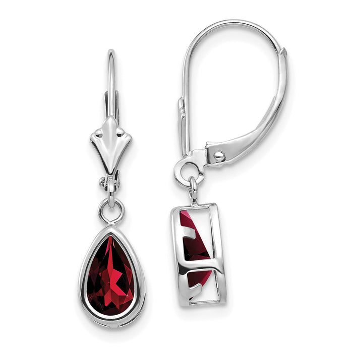 14k White Gold 8x5mm Pear Garnet Leverback Earrings-XLB103WGA