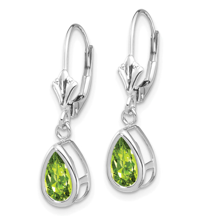 14k White Gold 8x5mm Pear Peridot Leverback Earrings-XLB103WPE