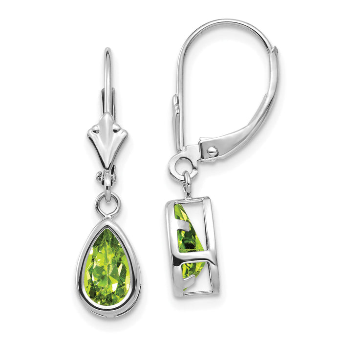 14k White Gold 8x5mm Pear Peridot Leverback Earrings-XLB103WPE
