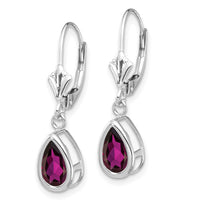 14k White Gold 8x5mm Pear Rhodolite Garnet Leverback Earrings-XLB103WRG