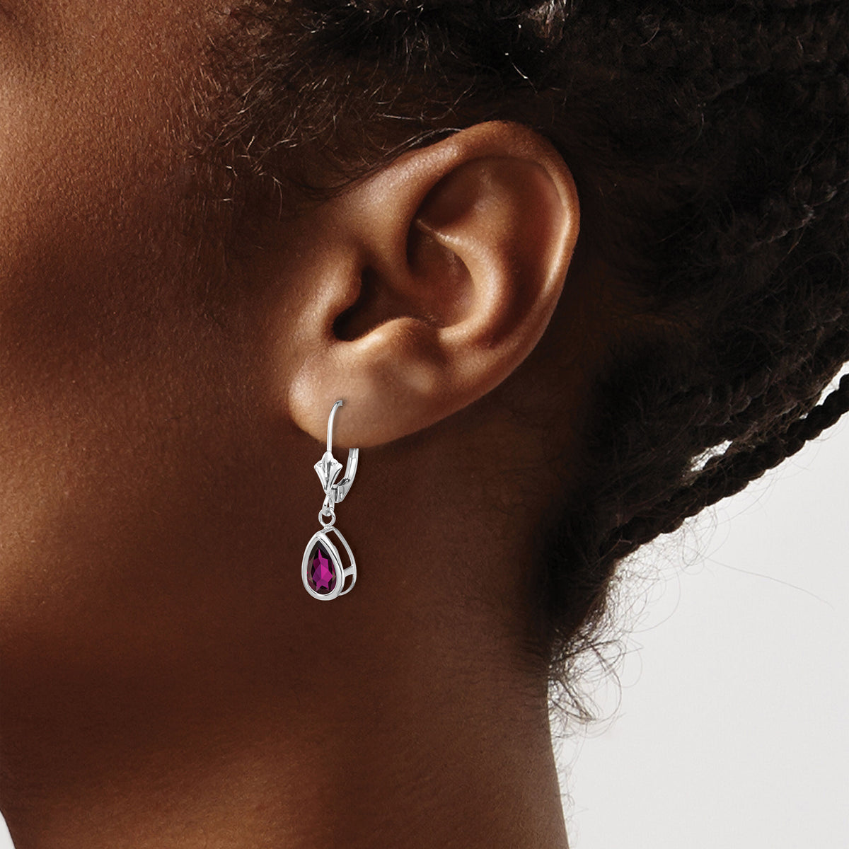 14k White Gold 8x5mm Pear Rhodolite Garnet Leverback Earrings-XLB103WRG