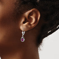 14k White Gold 8x5mm Pear Rhodolite Garnet Leverback Earrings-XLB103WRG