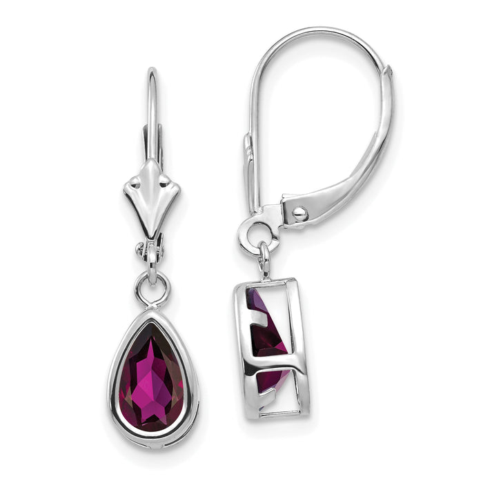 14k White Gold 8x5mm Pear Rhodolite Garnet Leverback Earrings-XLB103WRG