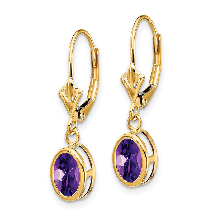14k 7x5mm Oval Amethyst Leverback Earrings-XLB106AM