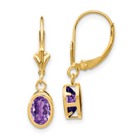 14k 7x5mm Oval Amethyst Leverback Earrings-XLB106AM