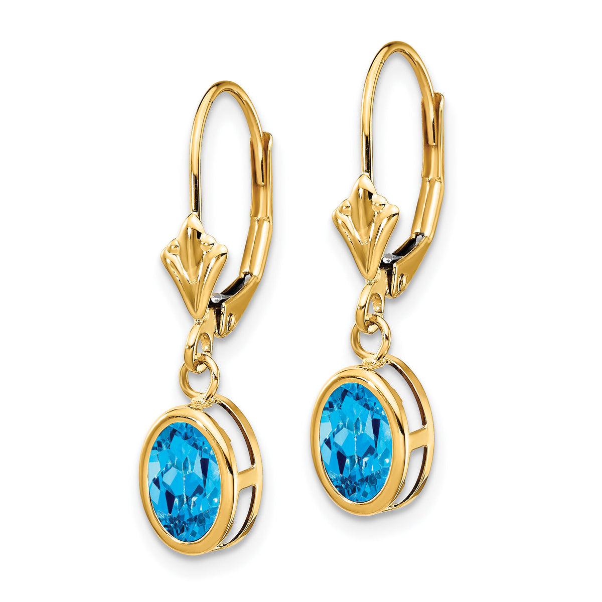 14k 7x5mm Oval Blue Topaz Leverback Earrings-XLB106BT