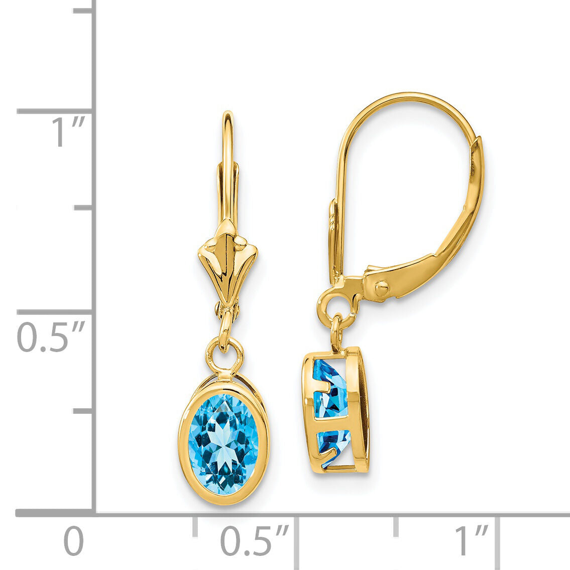 14k 7x5mm Oval Blue Topaz Leverback Earrings-XLB106BT