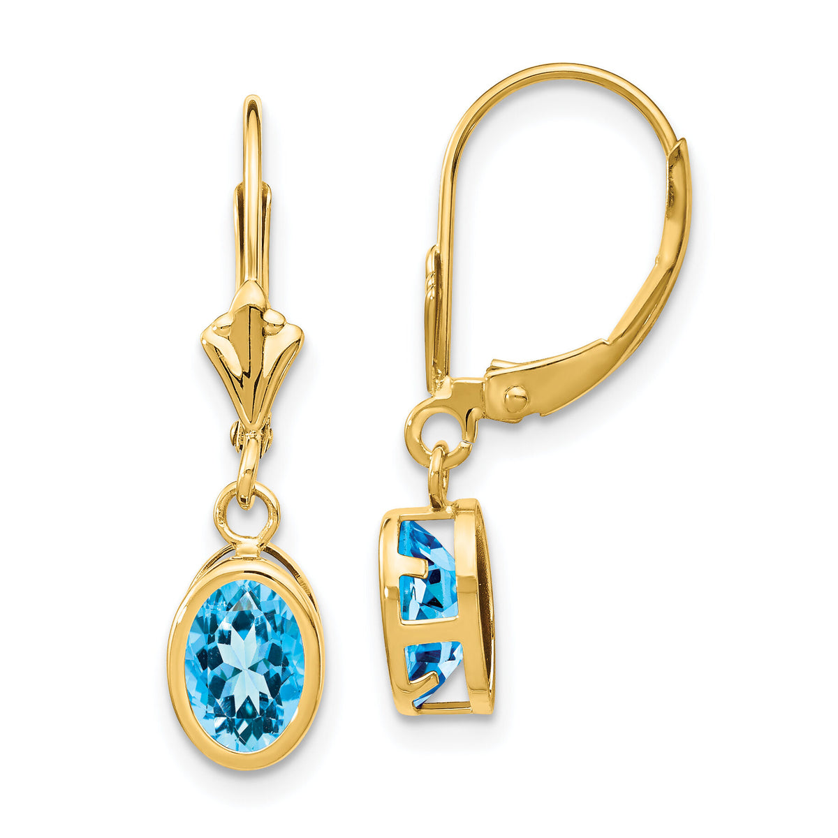 14k 7x5mm Oval Blue Topaz Leverback Earrings-XLB106BT
