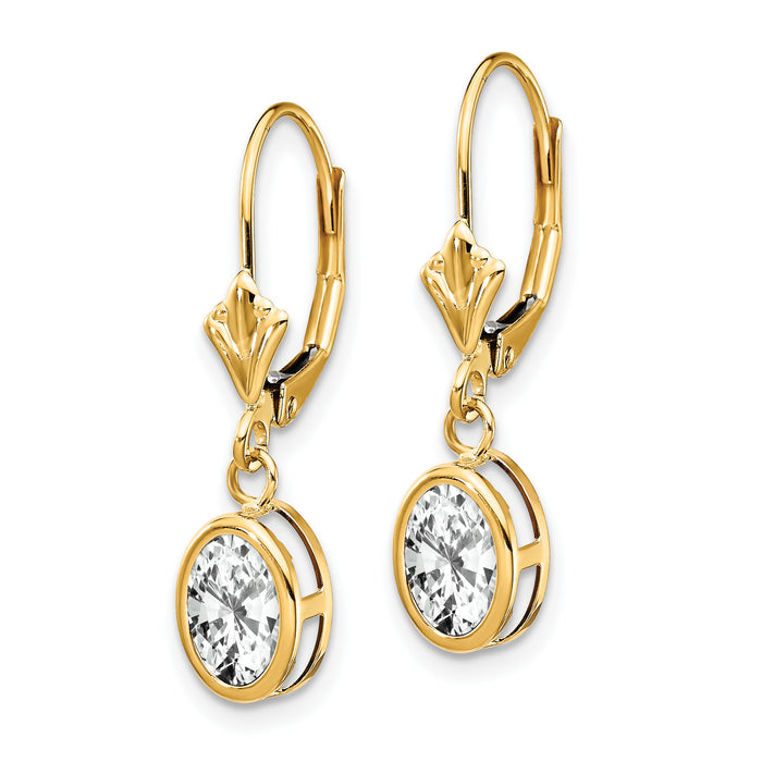 14k 7x5mm Oval Cubic Zirconia Leverback Earrings-XLB106CZ