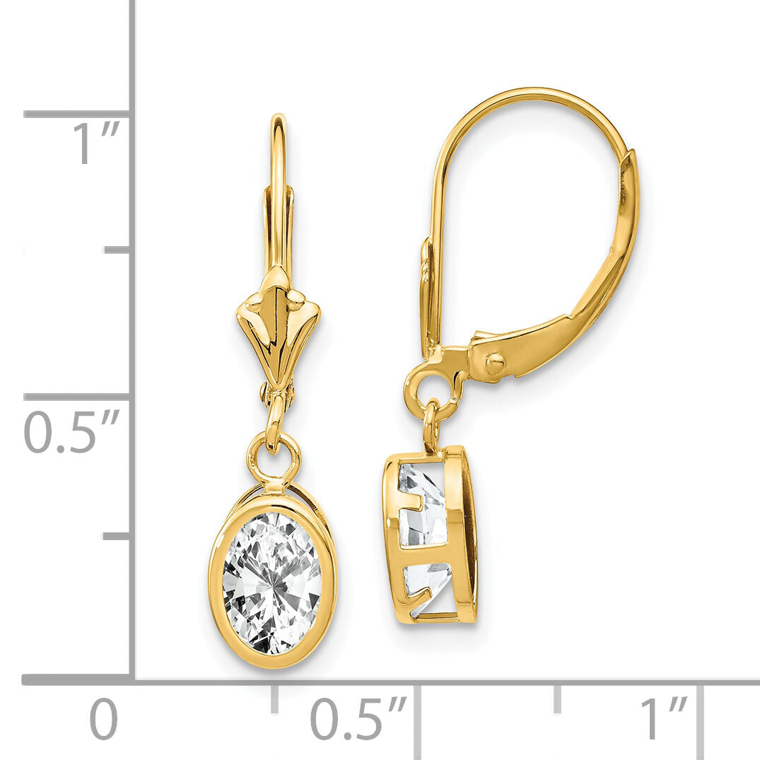 14k 7x5mm Oval Cubic Zirconia Leverback Earrings-XLB106CZ