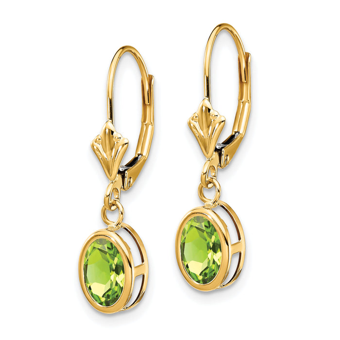 14k 7x5mm Oval Peridot Leverback Earrings-XLB106PE
