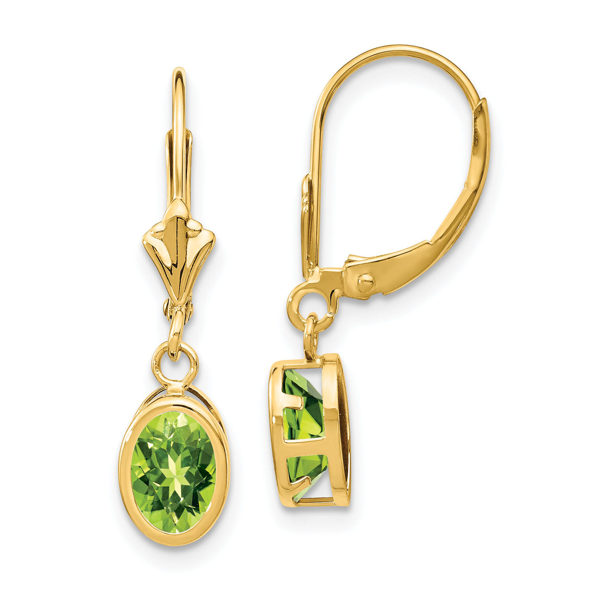 14k 7x5mm Oval Peridot Leverback Earrings-XLB106PE