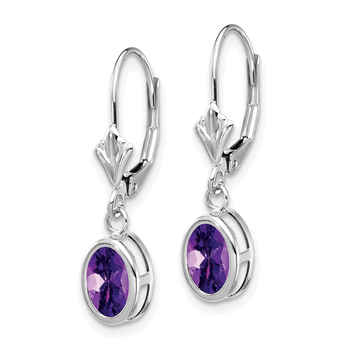 14k White Gold 7x5mm Oval Amethyst Leverback Earrings-XLB106WAM