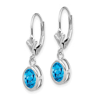 14k White Gold 7x5mm Oval Blue Topaz Leverback Earrings-XLB106WBT