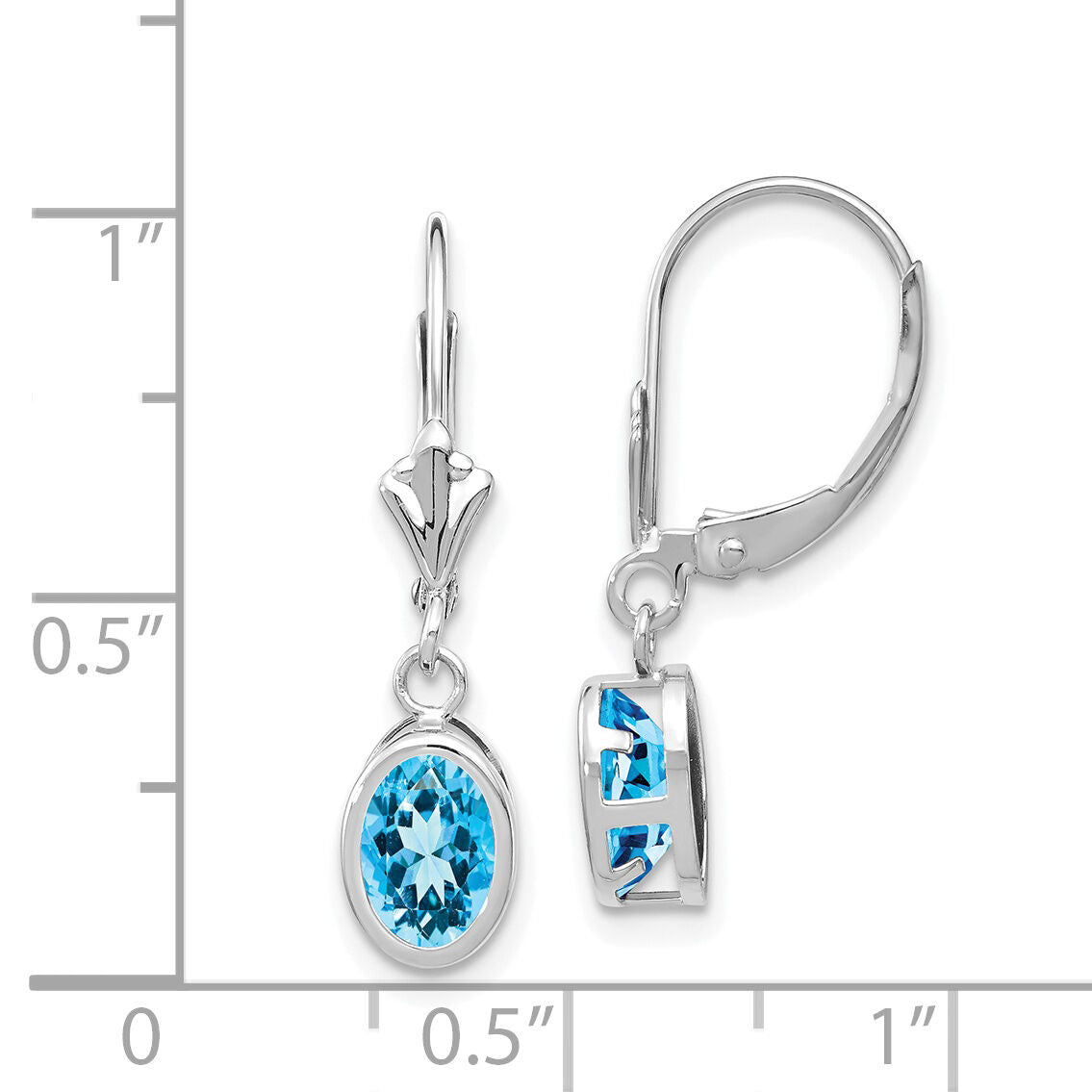 14k White Gold 7x5mm Oval Blue Topaz Leverback Earrings-XLB106WBT