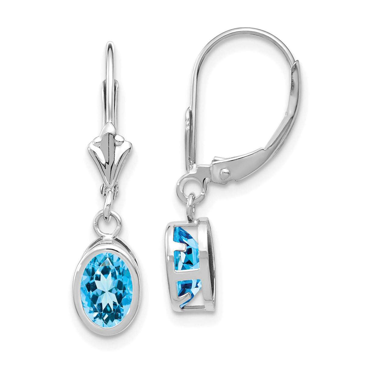 14k White Gold 7x5mm Oval Blue Topaz Leverback Earrings-XLB106WBT