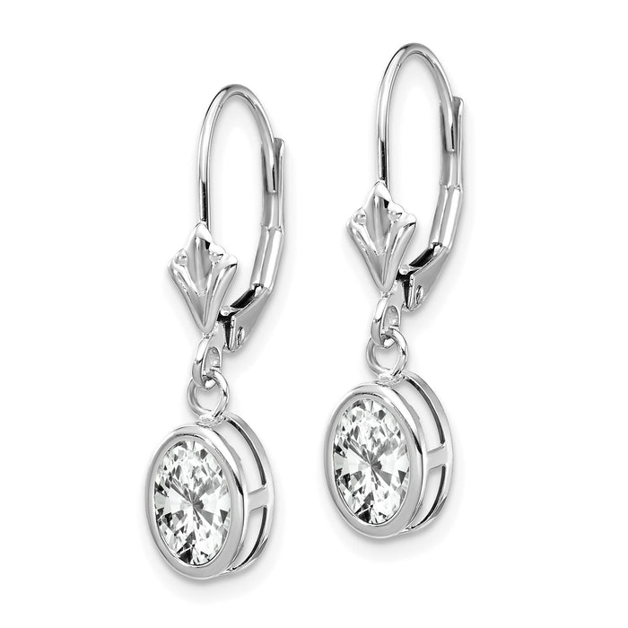 14k White Gold 7x5mm Oval Cubic Zirconia Leverback Earrings-XLB106WCZ