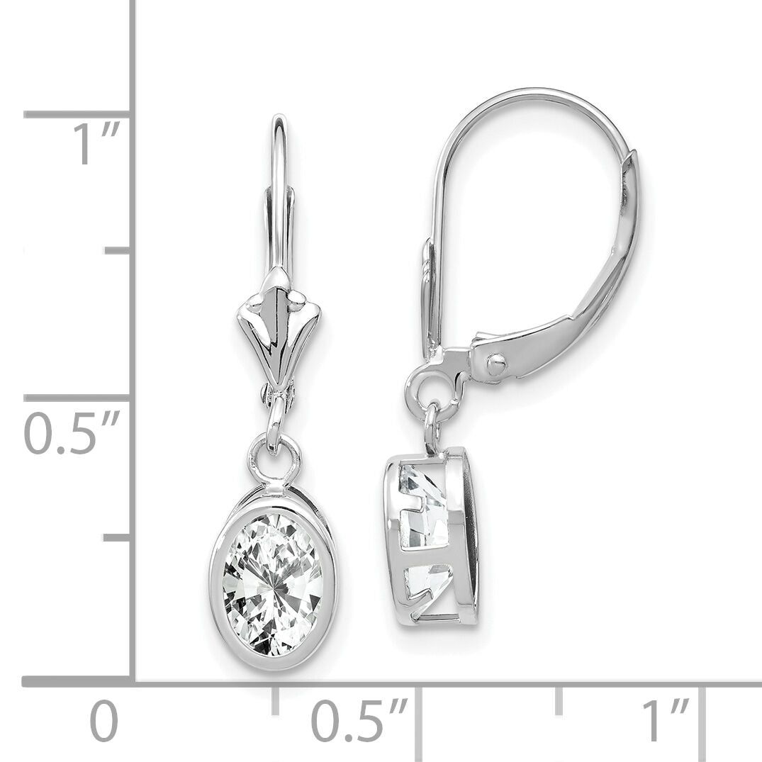 14k White Gold 7x5mm Oval Cubic Zirconia Leverback Earrings-XLB106WCZ