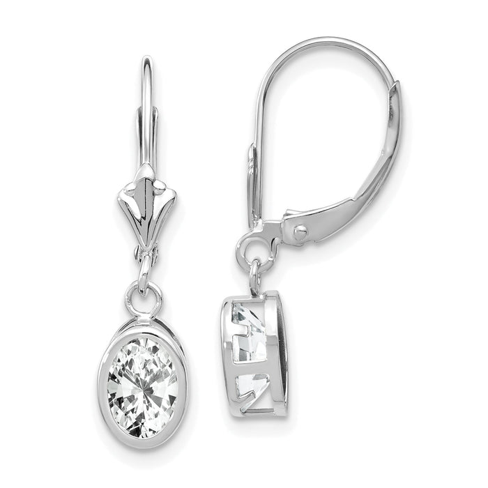 14k White Gold 7x5mm Oval Cubic Zirconia Leverback Earrings-XLB106WCZ