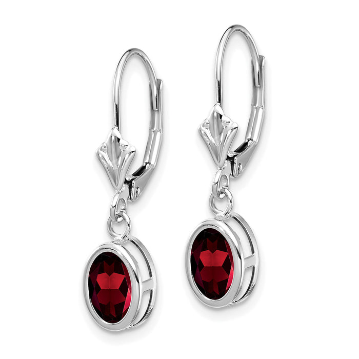 14k White Gold 7x5mm Oval Garnet Leverback Earrings-XLB106WGA