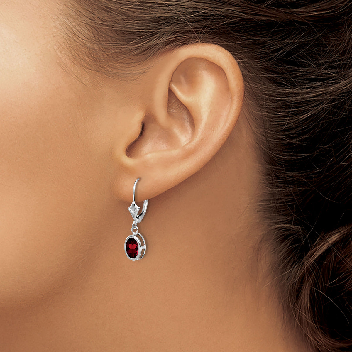 14k White Gold 7x5mm Oval Garnet Leverback Earrings-XLB106WGA