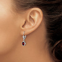 14k White Gold 7x5mm Oval Garnet Leverback Earrings-XLB106WGA