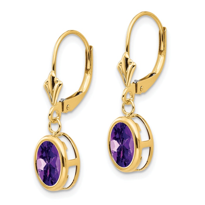 14k 8x6mm Oval Amethyst Leverback Earrings-XLB107AM