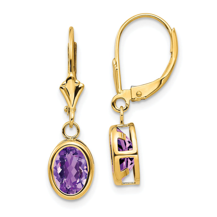 14k 8x6mm Oval Amethyst Leverback Earrings-XLB107AM