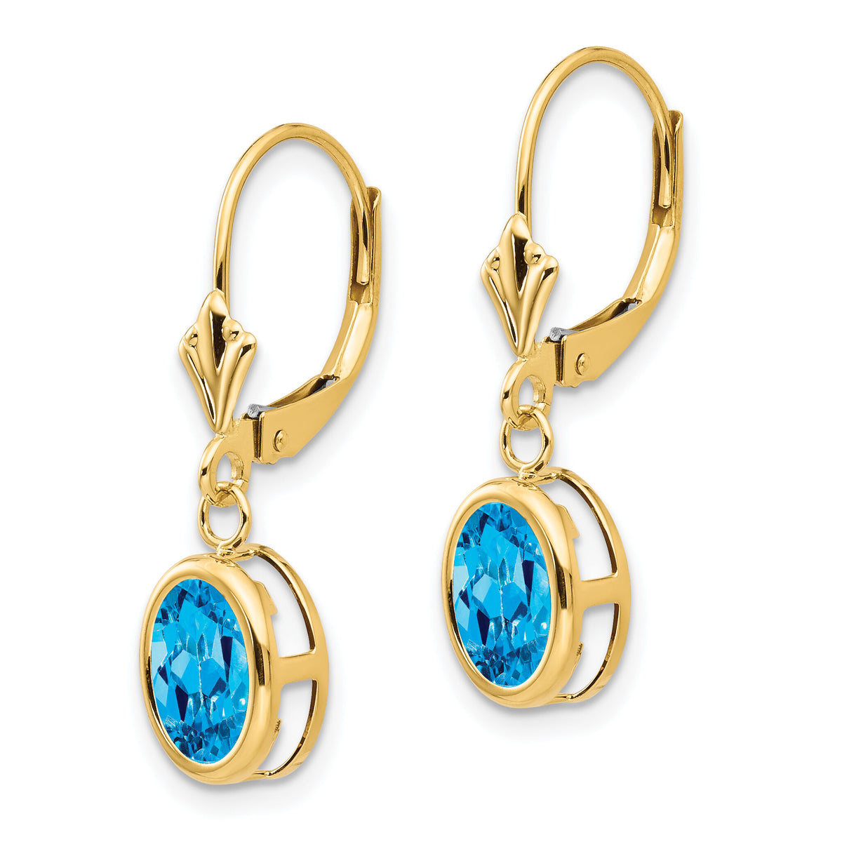 14k 8x6mm Oval Blue Topaz Leverback Earrings-XLB107BT