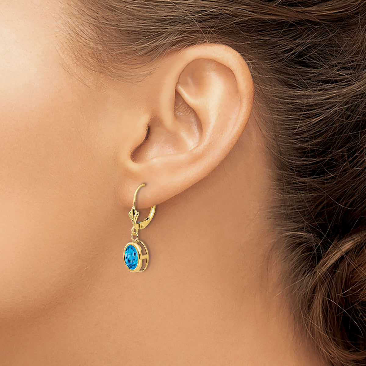14k 8x6mm Oval Blue Topaz Leverback Earrings-XLB107BT