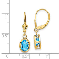 14k 8x6mm Oval Blue Topaz Leverback Earrings-XLB107BT