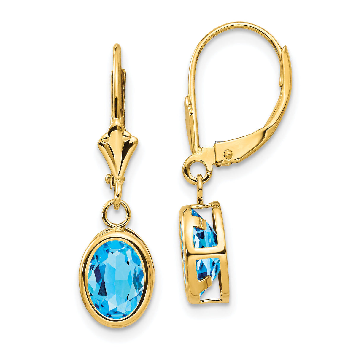 14k 8x6mm Oval Blue Topaz Leverback Earrings-XLB107BT