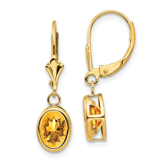 14k 8x6mm Oval Citrine Leverback Earrings-XLB107CI