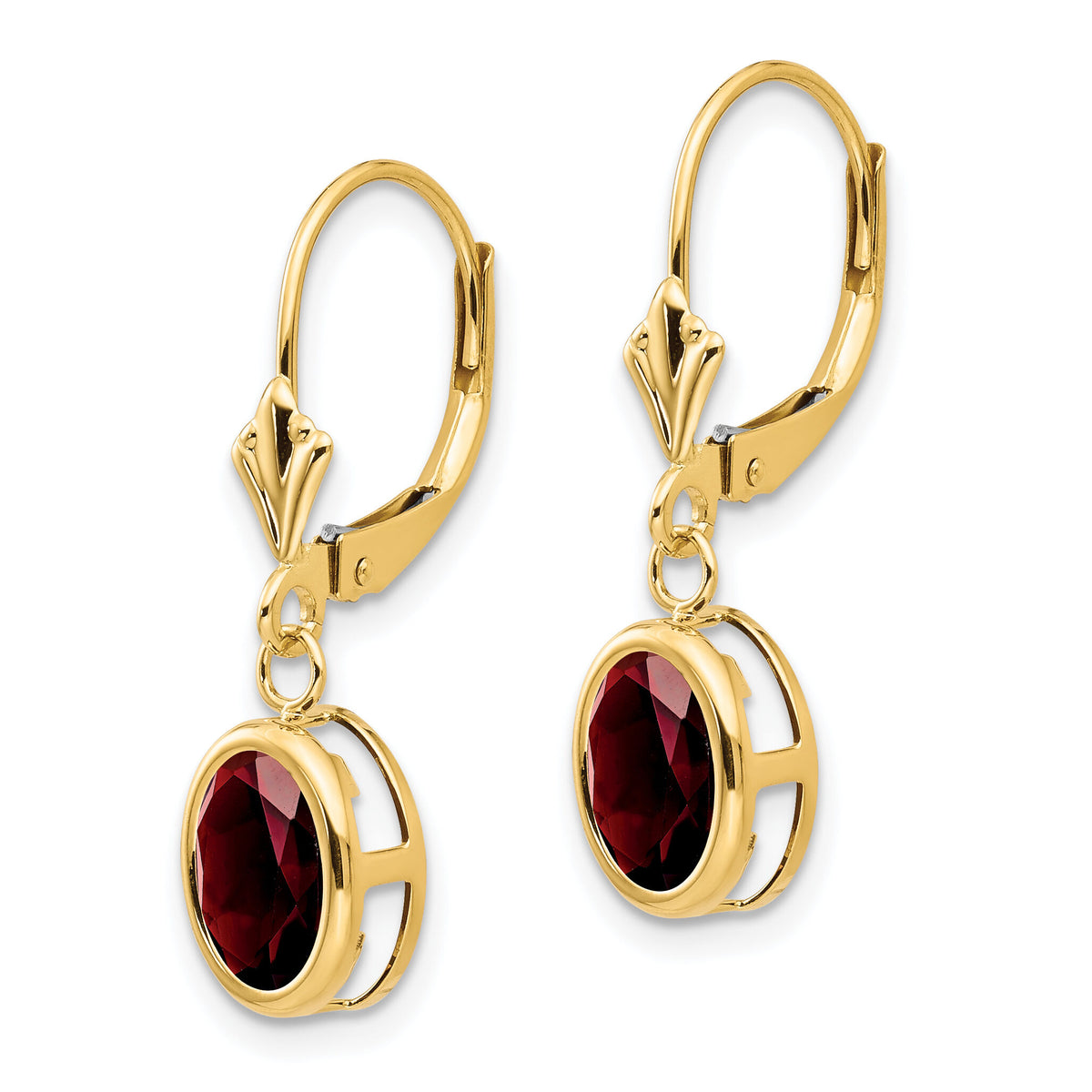 14k 8x6mm Oval Garnet Leverback Earrings-XLB107GA