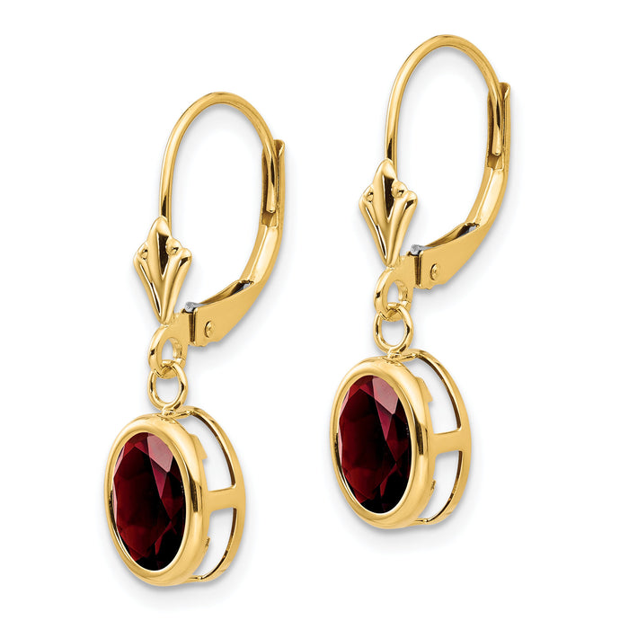 14k 8x6mm Oval Garnet Leverback Earrings-XLB107GA