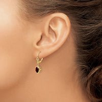 14k 8x6mm Oval Garnet Leverback Earrings-XLB107GA