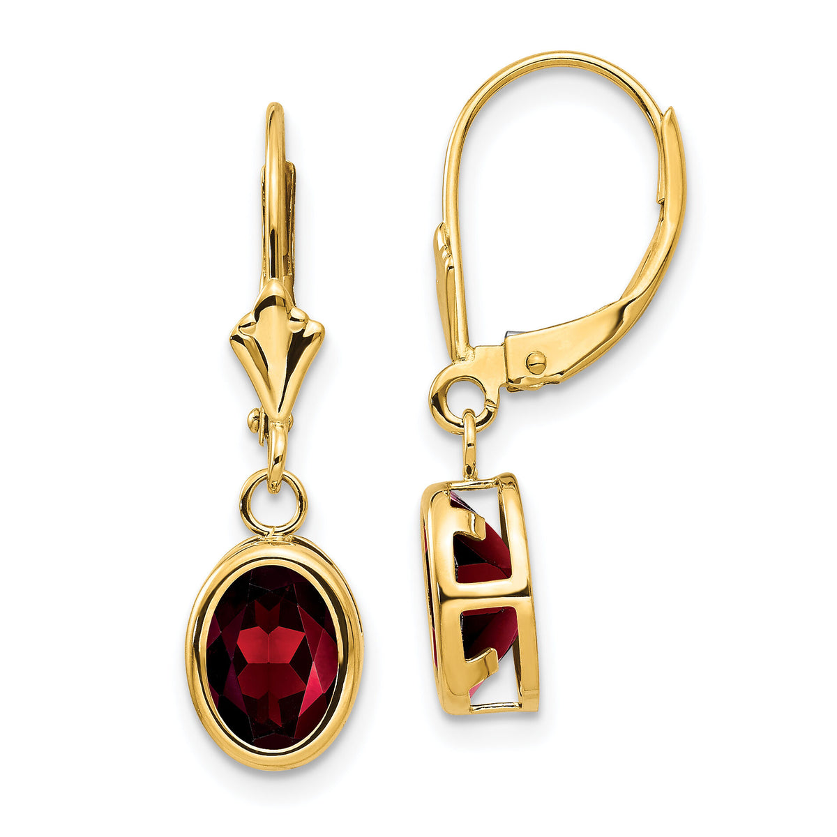 14k 8x6mm Oval Garnet Leverback Earrings-XLB107GA