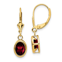14k 8x6mm Oval Garnet Leverback Earrings-XLB107GA