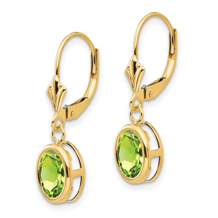 14k 8x6mm Oval Peridot Leverback Earrings-XLB107PE
