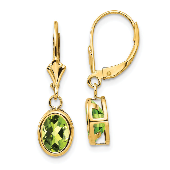 14k 8x6mm Oval Peridot Leverback Earrings-XLB107PE