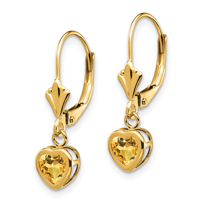14k 5mm Heart Citrine Earrings-XLB109CI