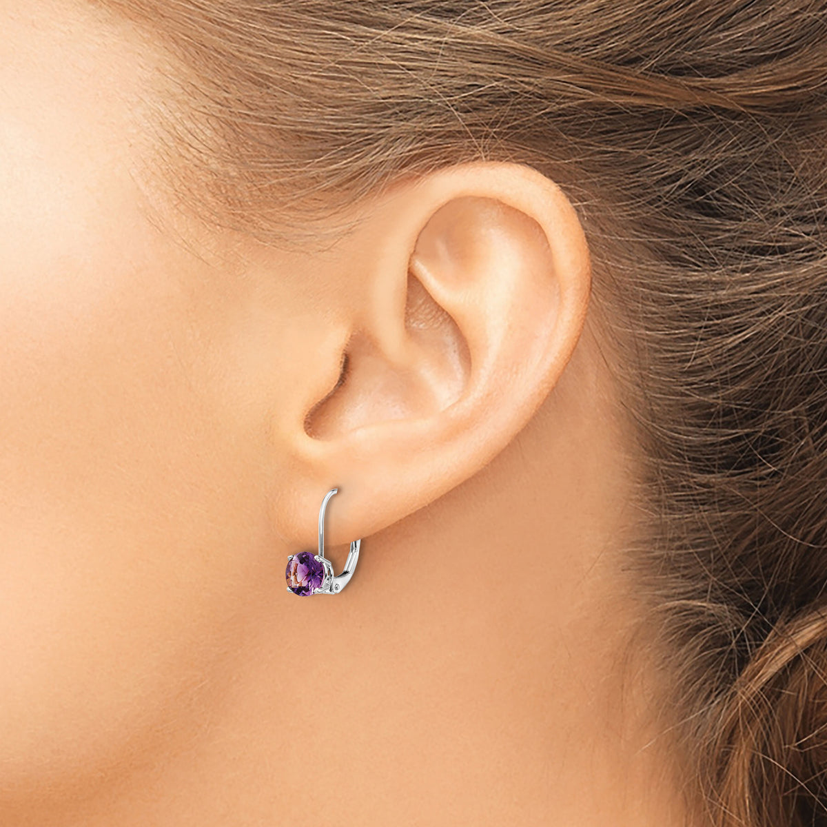 14k White Gold 6mm Amethyst Leverback Earrings-XLB112WAM