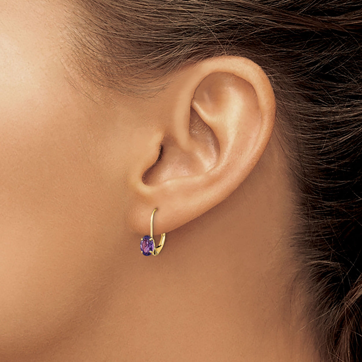 14k 6x4mm Oval Amethyst Leverback Earrings-XLB114AM