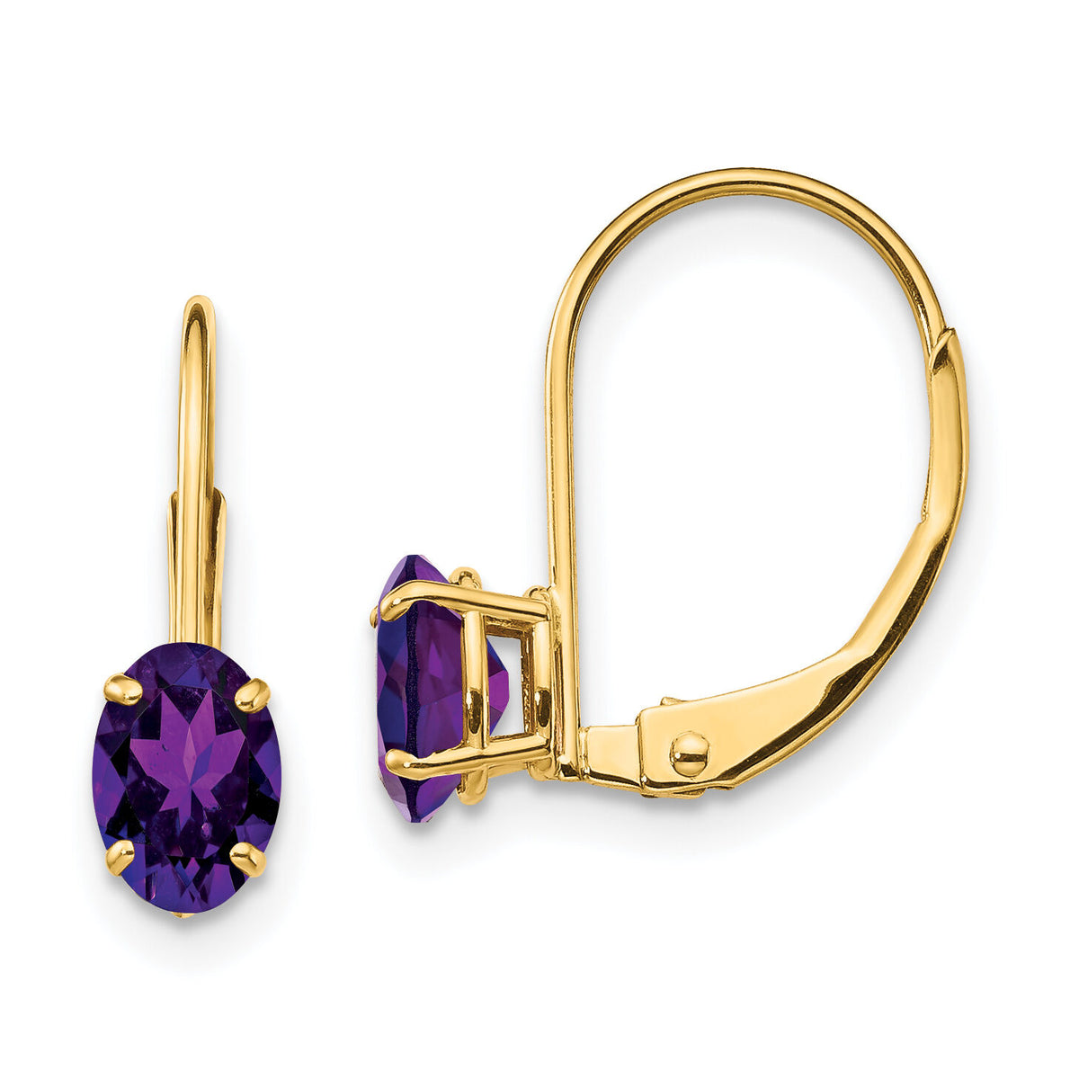 14k 6x4mm Oval Amethyst Leverback Earrings-XLB114AM