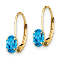 14k 6x4mm Oval Blue Topaz Leverback Earrings-XLB114BT