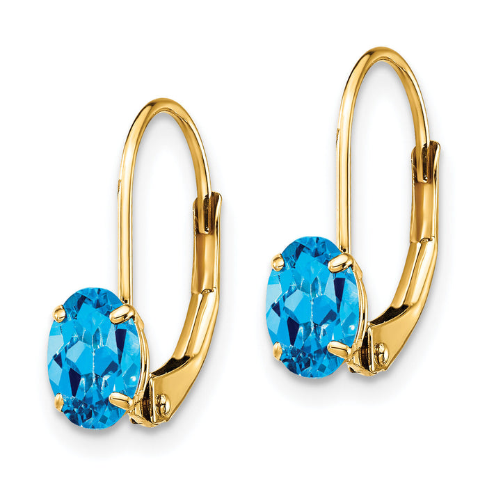 14k 6x4mm Oval Blue Topaz Leverback Earrings-XLB114BT