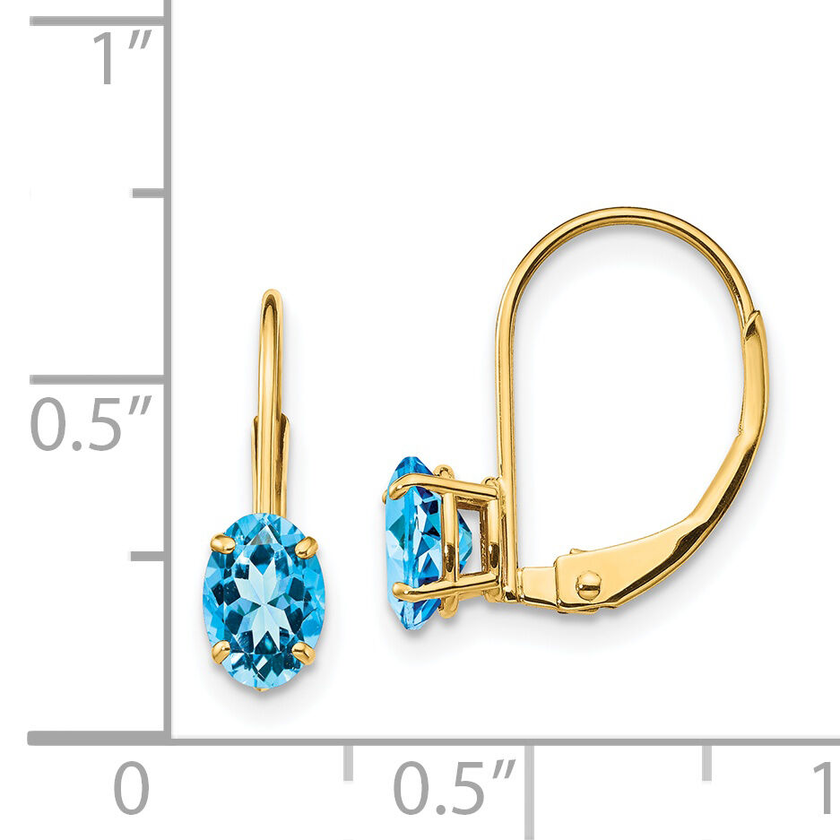 14k 6x4mm Oval Blue Topaz Leverback Earrings-XLB114BT