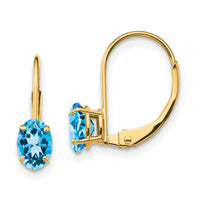14k 6x4mm Oval Blue Topaz Leverback Earrings-XLB114BT