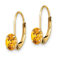 14k 6x4mm Oval Citrine Leverback Earrings-XLB114CI