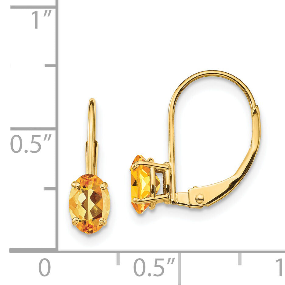 14k 6x4mm Oval Citrine Leverback Earrings-XLB114CI
